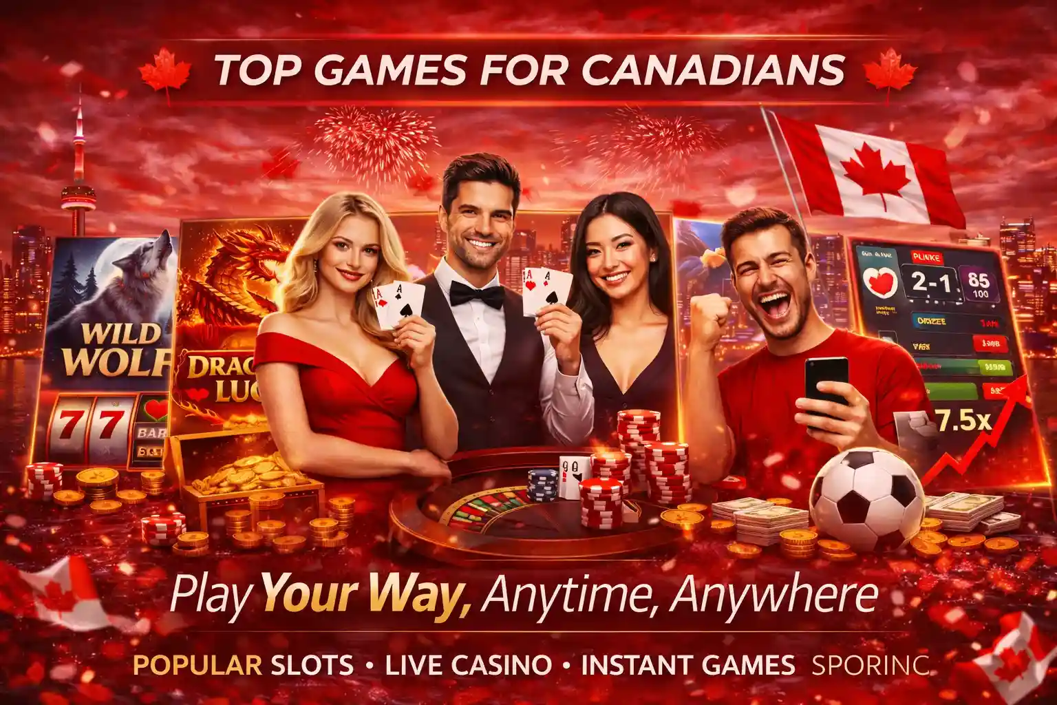 Popular casino games collage for Canadian players with slots cards and mobile betting
